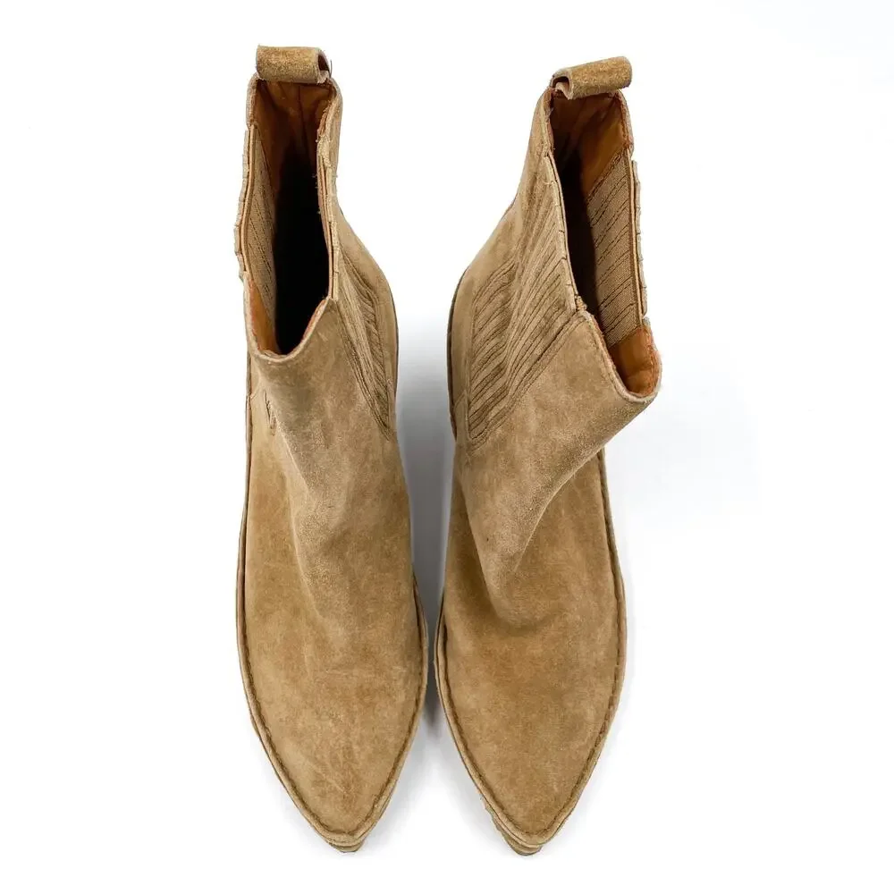 Tory Burch Lila Boots Brown Suede Pointed Block Heel Ankle Western Booties Sz‎ 6